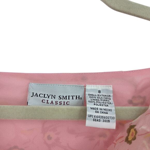 VTG JACLYN SMITH SZ 8 SILK Y2K FLORAL FAIRY DRAPPED NECK LINE RUFFLE MIDI DRESS - Picture 3 of 5